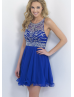 Beaded Halter Royal Blue Chiffon Luxurious Homecoming Dress